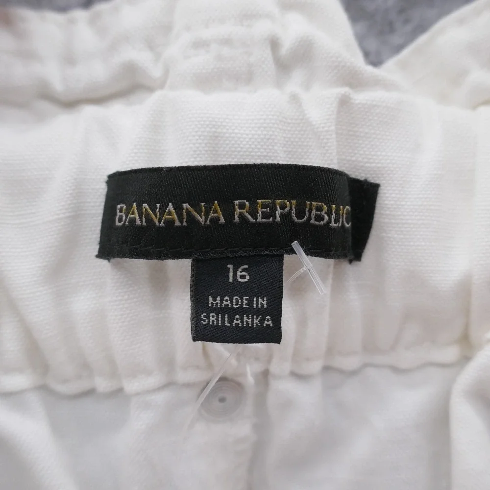 Banana Republic‎ Womens Ivory Cotton Linen Utility Paperbag Pants 16 NEW